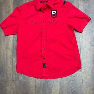 Vintage Y2K Sean John Shirt Mens Small Red SHORT Sleeve Casual Retro Hip-Hop